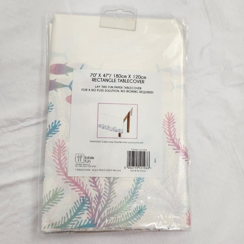Ocean-themed Rectangle Tablecloth 70 X 47 In Paper Fish Seaweed Party Decor